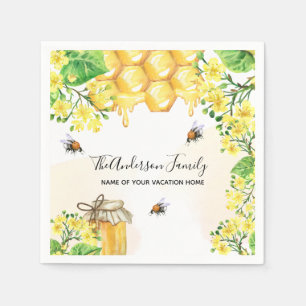 Bumble bees honey yellow florals family monogram napkin