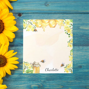 Bumble bees honey yellow florals monogram notepad