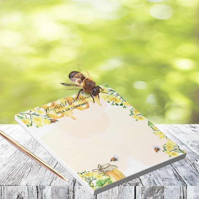 Bumble bees honey yellow florals name business notepad (Creator Uploaded)