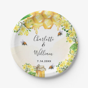 Bumble bees honey yellow florals wedding paper plate