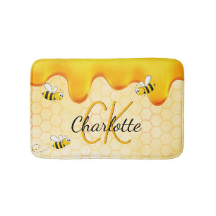Bumble bees honeycomb honey dripping monogram bath mat