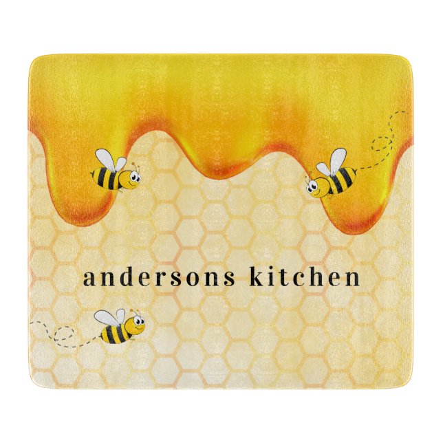 Bumble bees honeycomb honey dripping monogram cutting board (Front)