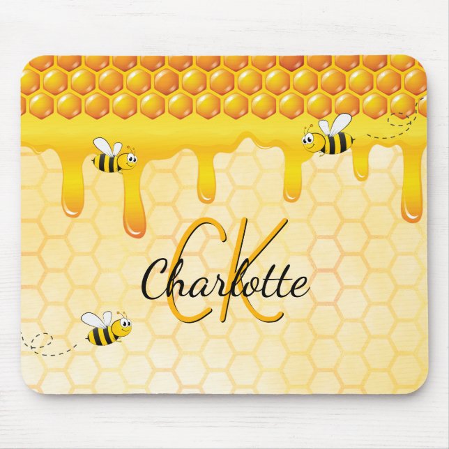 Bumble bees honeycomb honey dripping monogram mouse pad (Front)