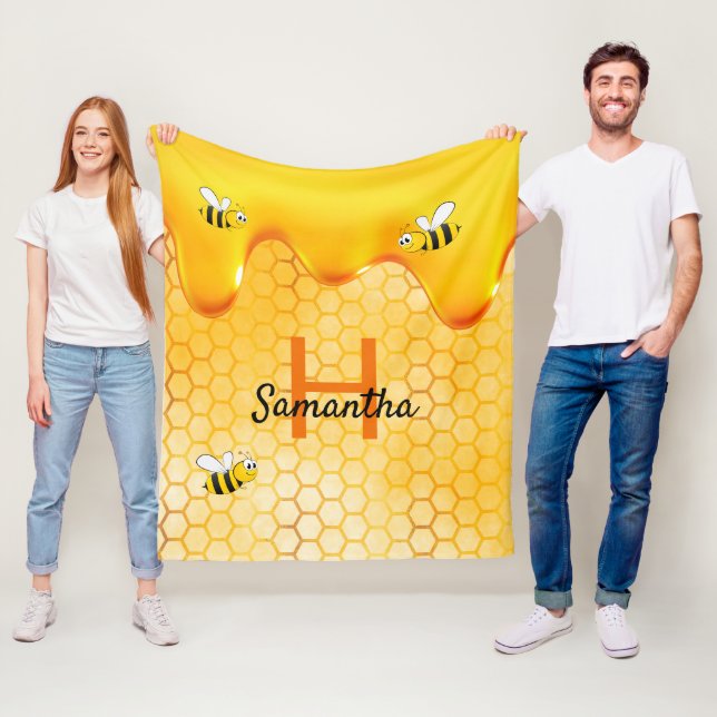 Bumble bees honeycomb honey dripping name fleece blanket (In Situ)