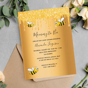Bumble bees Mummy to bee gold glitter baby shower Postcard