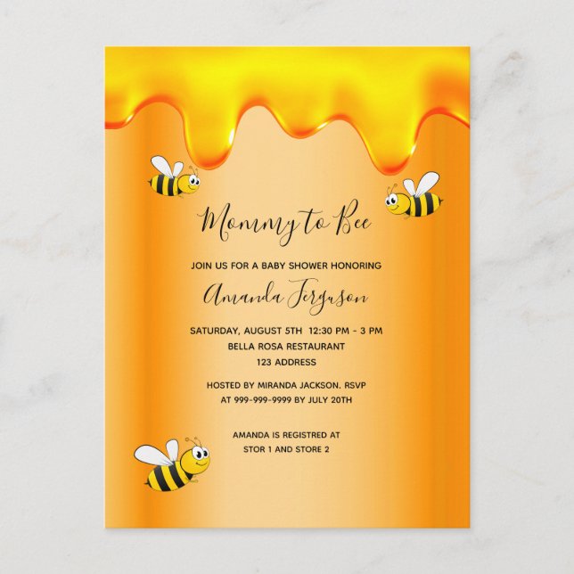Bumble bees Mummy to bee gold honey baby shower Postcard (Front)