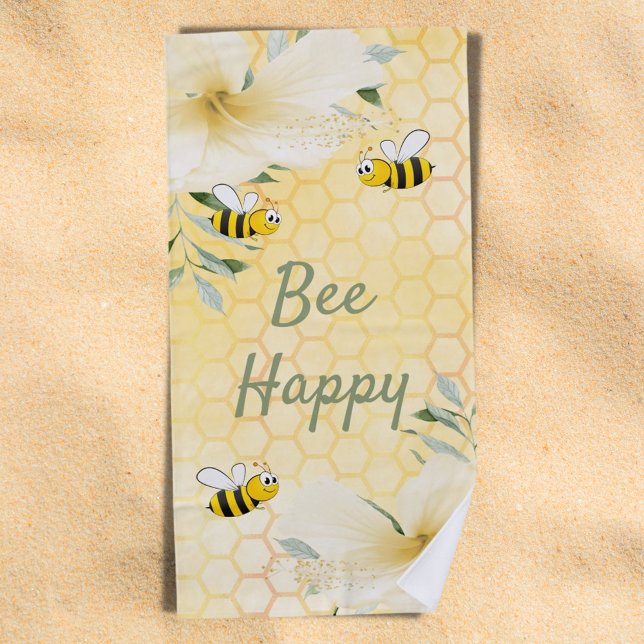 Bumble bees yellow floral bee happy beach towel (Creator Uploaded)