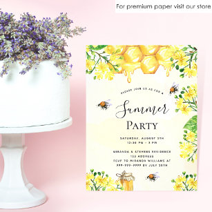 Bumble bees yellow floral budget summer invitation flyer