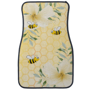 Bumble bees yellow honeycomb floral car mat