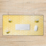 Bumble bees yellow honeycomb summer desk mat<br><div class="desc">Yellow,  white background with a honeycomb pattern. Decorated with happy,  smiling bumble bees.</div>