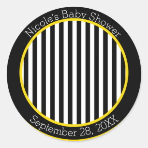 Bumble Black White Yellow Bee Theme Baby Shower Classic Round Sticker