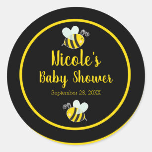Bumble Black & Yellow Bee Theme Baby Shower Classic Round Sticker
