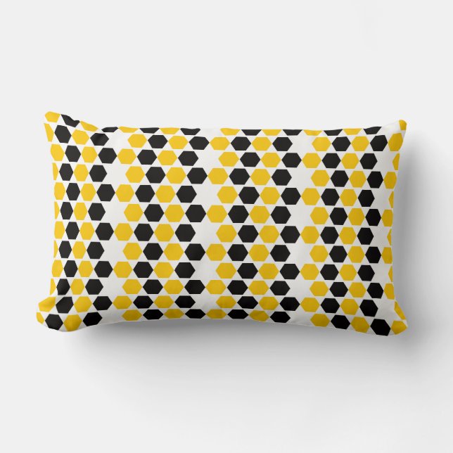 Bumble Black Yellow Geometric Hexagram Hex Pattern Lumbar Cushion (Front)