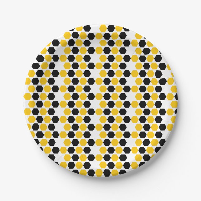 Bumble Black Yellow Geometric Hexagram Hex Pattern Paper Plate (Front)
