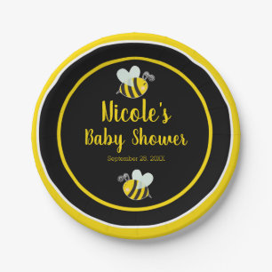 Bumble Black & Yellow White Bee Theme Baby Shower Paper Plate