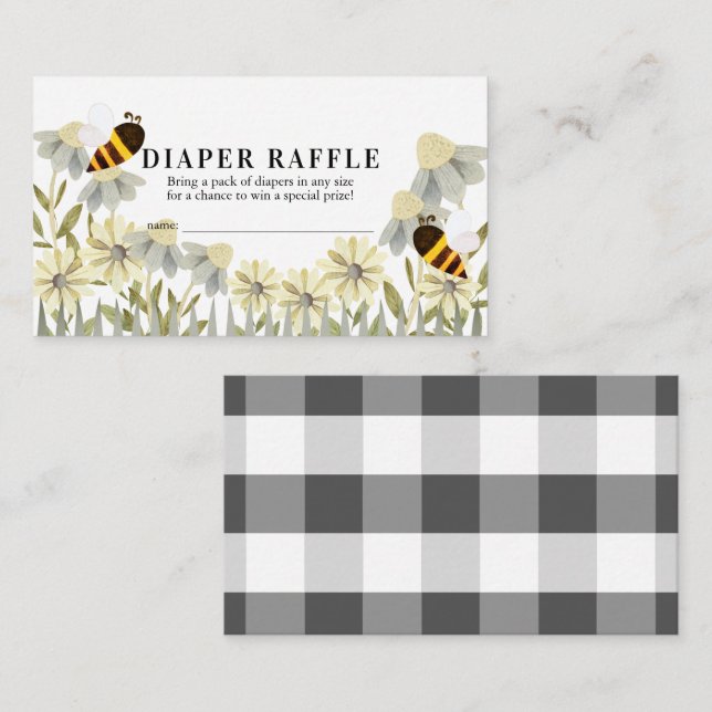 Bumble/Honey Bee Baby Shower Diaper Raffle Ticket Enclosure Card (Front/Back)