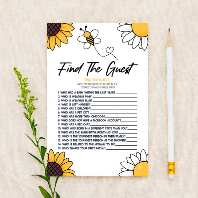 Bumble Honey Bee Find The Guest Baby Shower Game Stationery (Creator Uploaded)