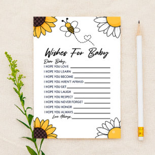 Bumble Honey Bee Wishes For Baby Shower Activity Stationery