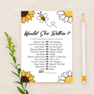 Bumble Honey Bee Would She Rather Baby Shower Game Stationery