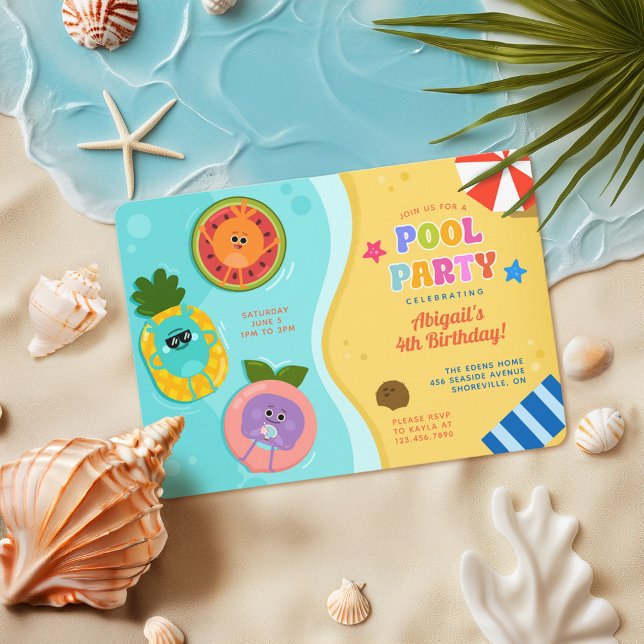 Bumble Nums Summer Pool Party Birthday Invitation (Pool Party Invitation)