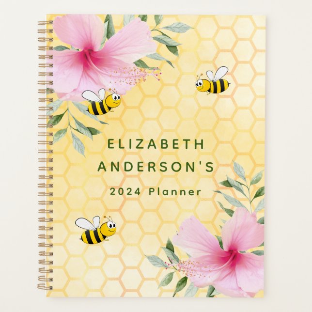 Bumblebbees yellow honeycomb garden backyard 2024 planner (Front)