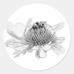 Bumblebee and flower classic round sticker