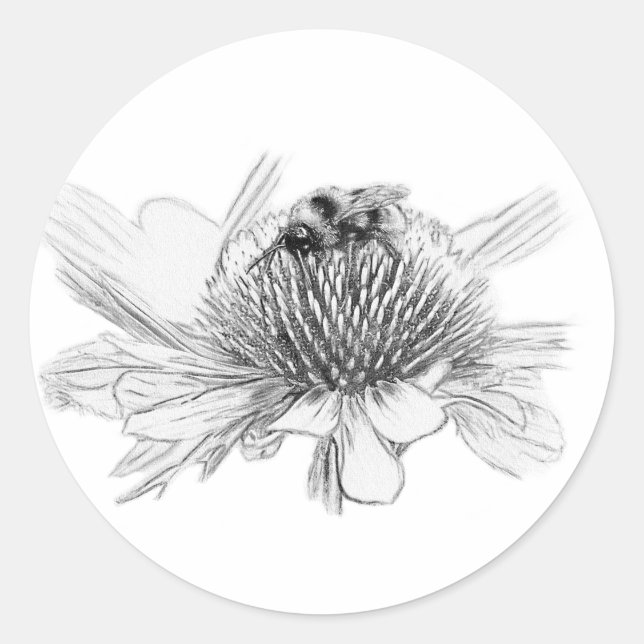 Bumblebee and flower classic round sticker (Front)