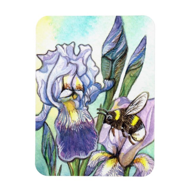 Bumblebee And Irises Magnet (Vertical)