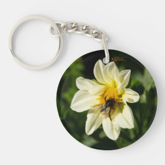 Bumblebee and white dahlia photo key ring