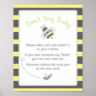 Bumblebee Baby Shower Don't Say Baby Game Sign