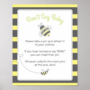 Bumblebee Baby Shower Don't Say Baby Game Sign