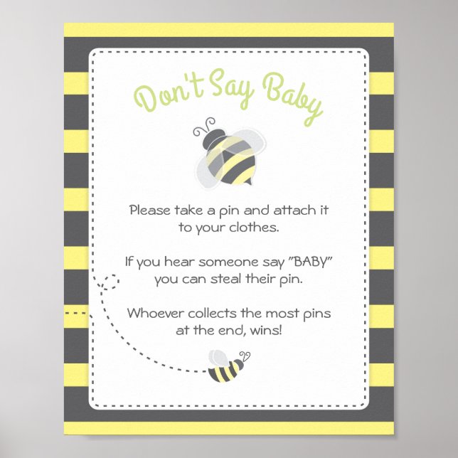Bumblebee Baby Shower Don't Say Baby Game Sign (Front)