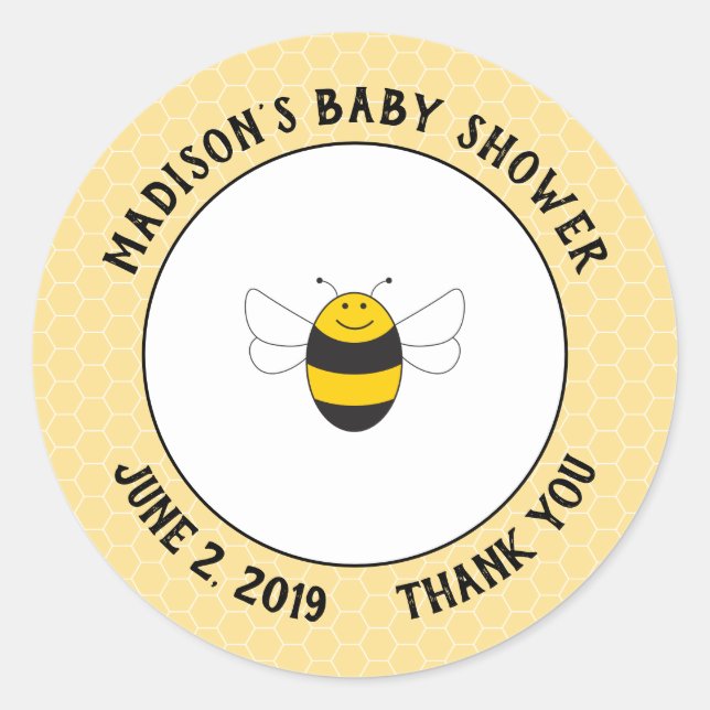 Bumblebee baby shower thank you stickers for favou (Front)
