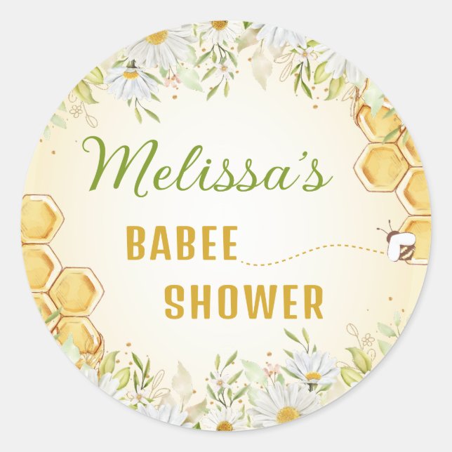 Bumblebee Baby Shower Yellow Daisy Wildflower Bee Classic Round Sticker (Front)