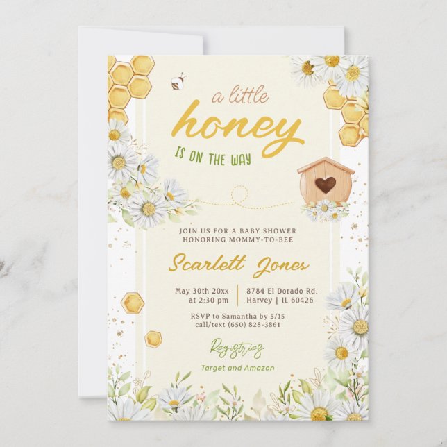 Bumblebee Bee Baby Shower Little Honey Sweet Daisy Invitation (Front)