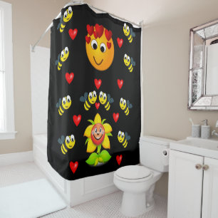 Bumblebee black yellow childrens showercurtain shower curtain