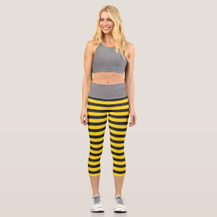 Bumblebee Black Yellow Horizontal Lines Bumble Bee Capri Leggings