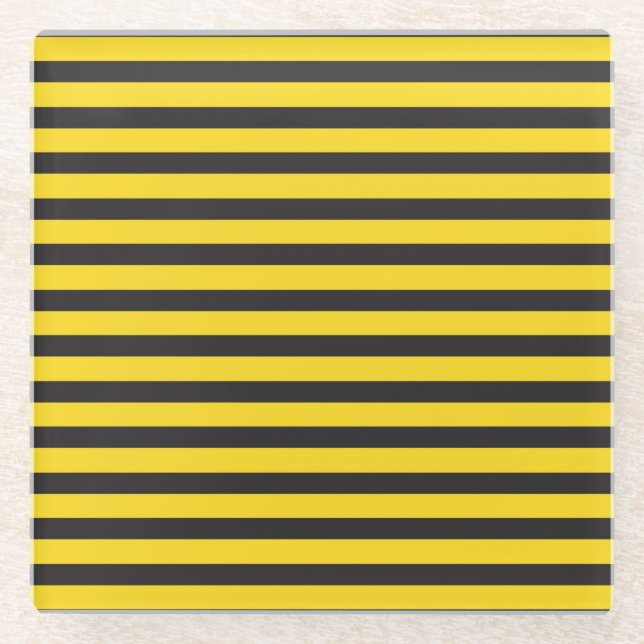 Bumblebee Black Yellow Horizontal Lines Bumble Bee Glass Coaster (Front)