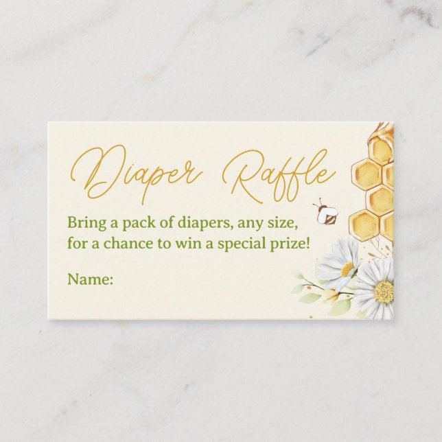 Bumblebee Diaper Raffle Ticket Yellow Baby Shower  Enclosure Card (Front)