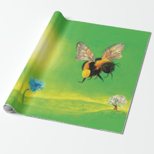 Bumblebee flying illustration wrapping paper