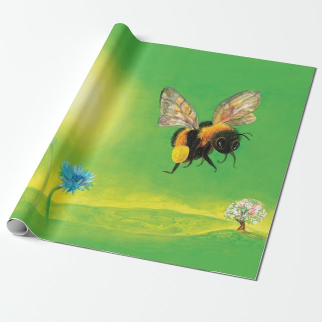 Bumblebee flying illustration wrapping paper (Unrolled)