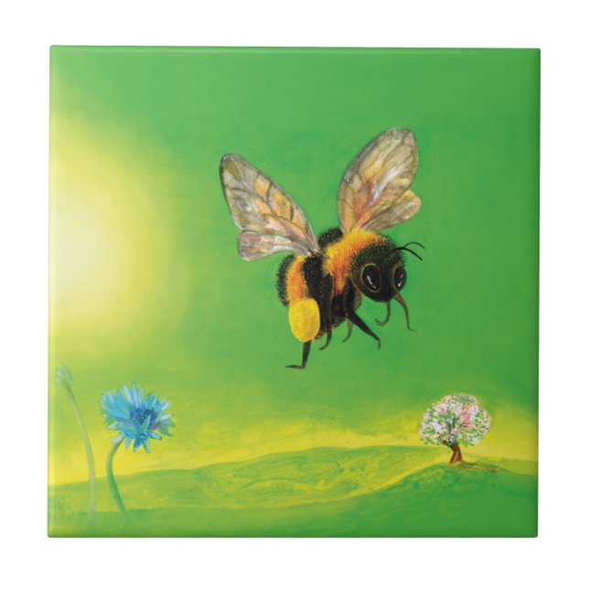 Bumblebee Flying over the Meadow  Ceramic Tile (Front)