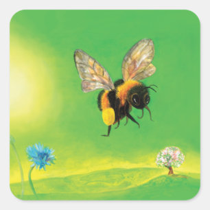 Bumblebee Flying over the Meadow Square Sticker