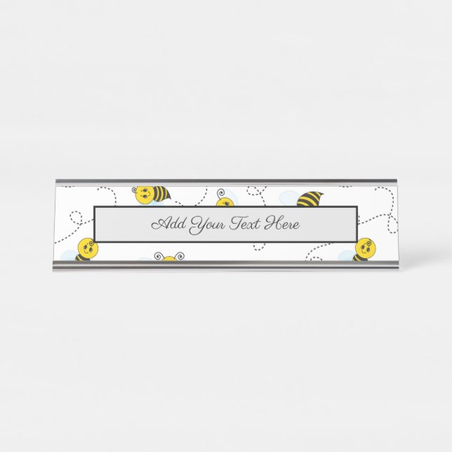 Bumblebee Flying Yellow Black Bumble Bee Desk Name Plate (Front)