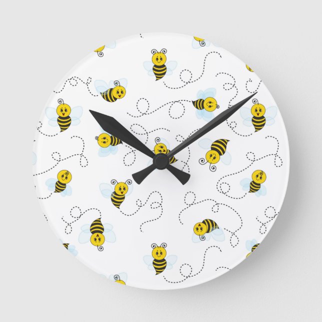 Bumblebee Flying Yellow Black Bumble Bee Round Clock (Front)