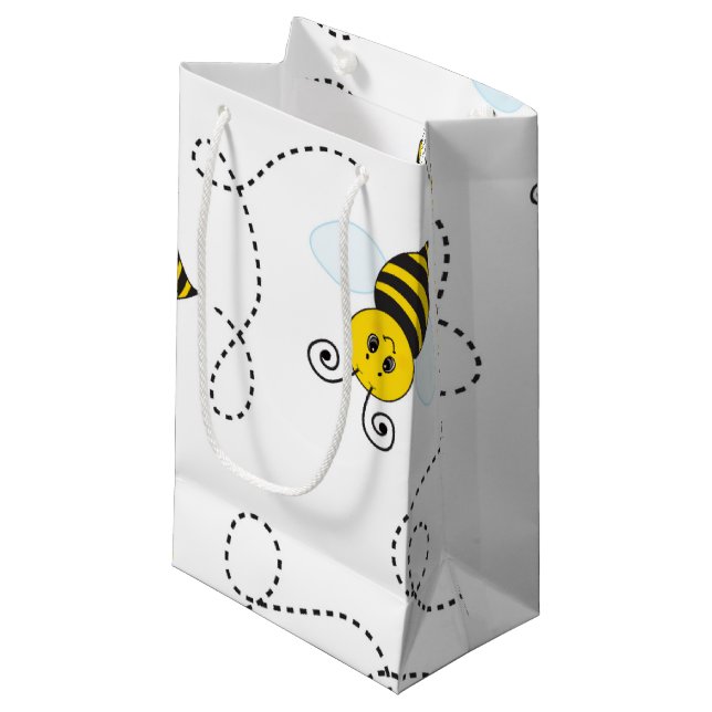 Bumblebee Flying Yellow Black Bumble Bee Small Gift Bag (Front Angled)