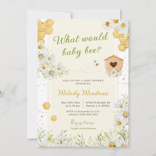 Bumblebee Gender Reveal Bee Baby Shower Sprinkle Invitation (Front)