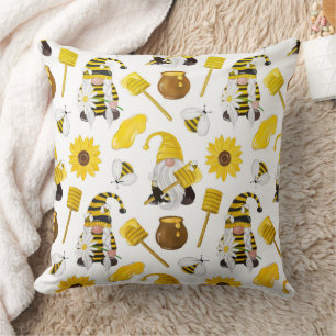 Bumblebee Gnomes & Sunflowers Pattern Cushion