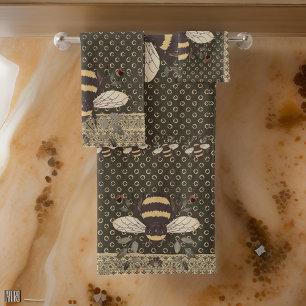 Bumblebee Greek Lace Brown Yellow Bath Towel Set