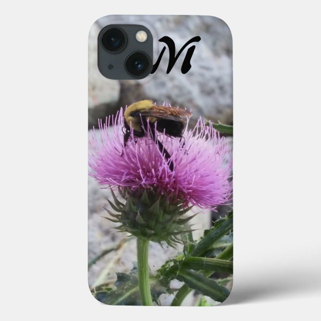 Bumblebee Harvesting a Purple Thristle Flower Case-Mate iPhone Case (Back)